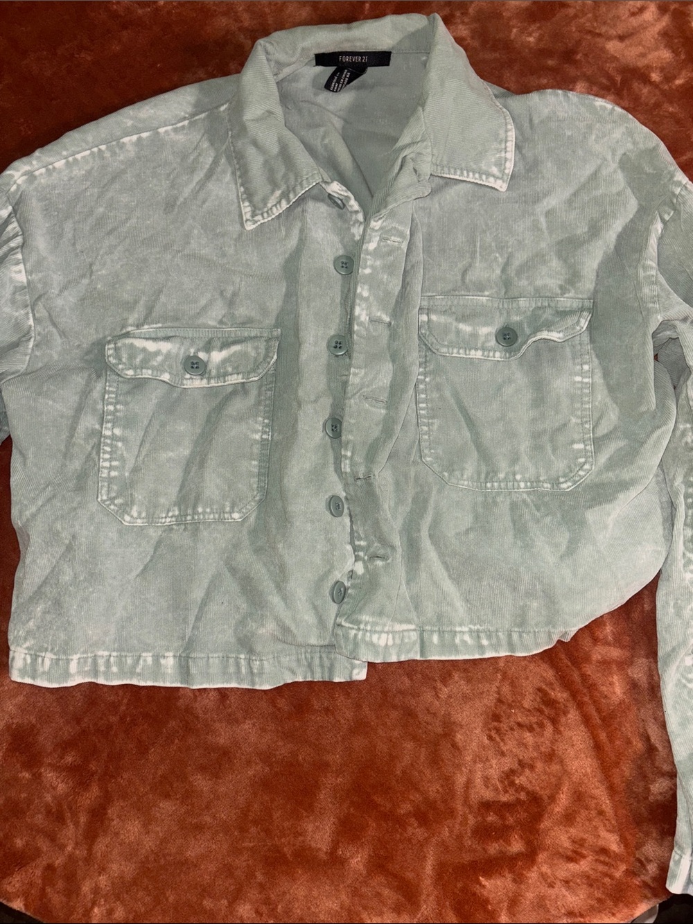 Forever 21 Mint Green Cropped Button-Up Shirt Jacket